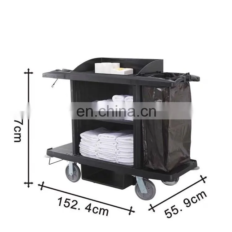 Hot Selling Super Quality Hotel Multifunctional Stainless Steel Housekeeping Cleaning Cart With Canvas Bag