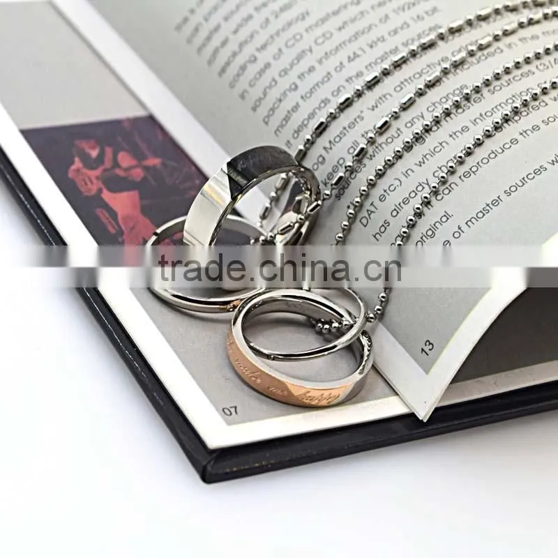Fashion silver and gold plated stainless steel double rings jewelry pendant