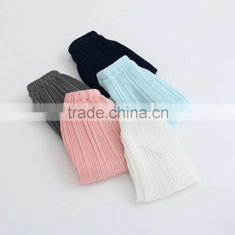 Europe Stylish Summer Children's Clothes Girl Clothes Five Solid Cream Color Chiffon Pleated Shorts Clothing Pants 2-9Y