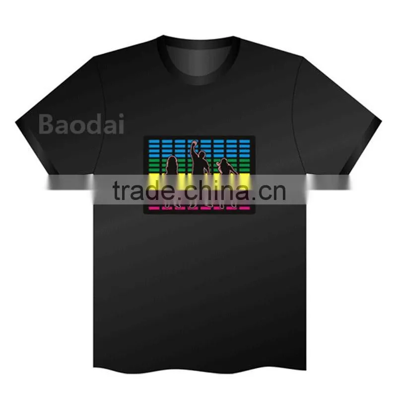 EL T-Shirt Sound Activated Flashing T Shirt Light Up Down Music Party Equalizer LED T-Shirt Interchangeable Short Black Tshirt