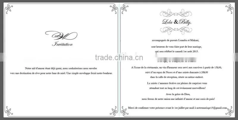 Factory directly roll wedding invitation card wholesale