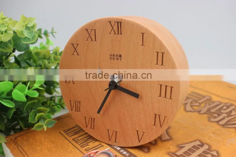 Hot sale Shanshui new design 100% wooden carving desktop clock, DRZ006