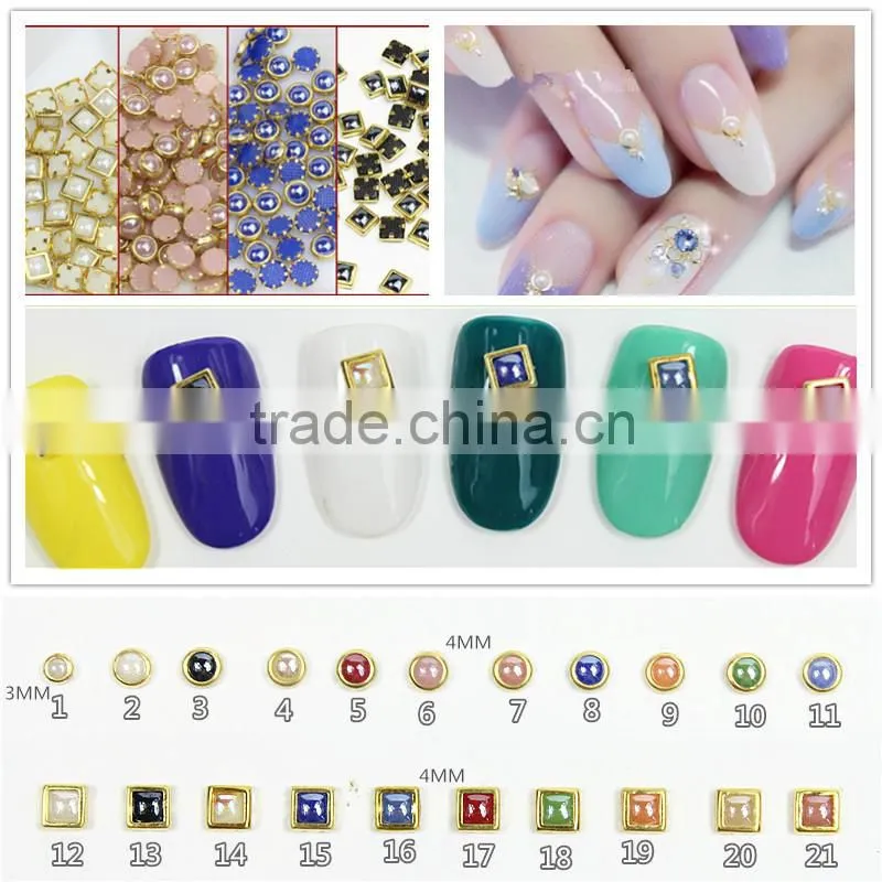 3mm/4mm golden edge ceramics pearl stone round/square flat back rhinestones pearl rhinestone ZX:BK754