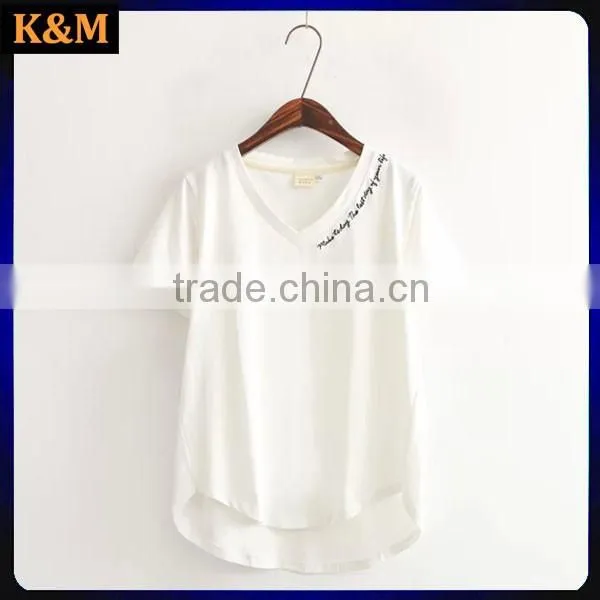 embroidered t shirt 180g casual t shirt v neck t shirt