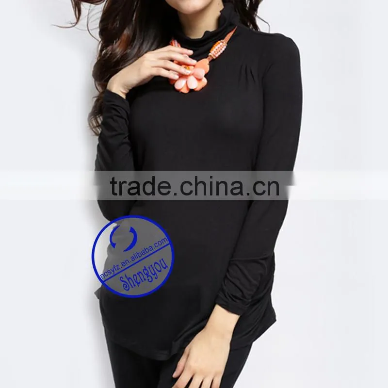 Custom wholesale 5% spandex 85% cotton black turtleneck maternity tshirt