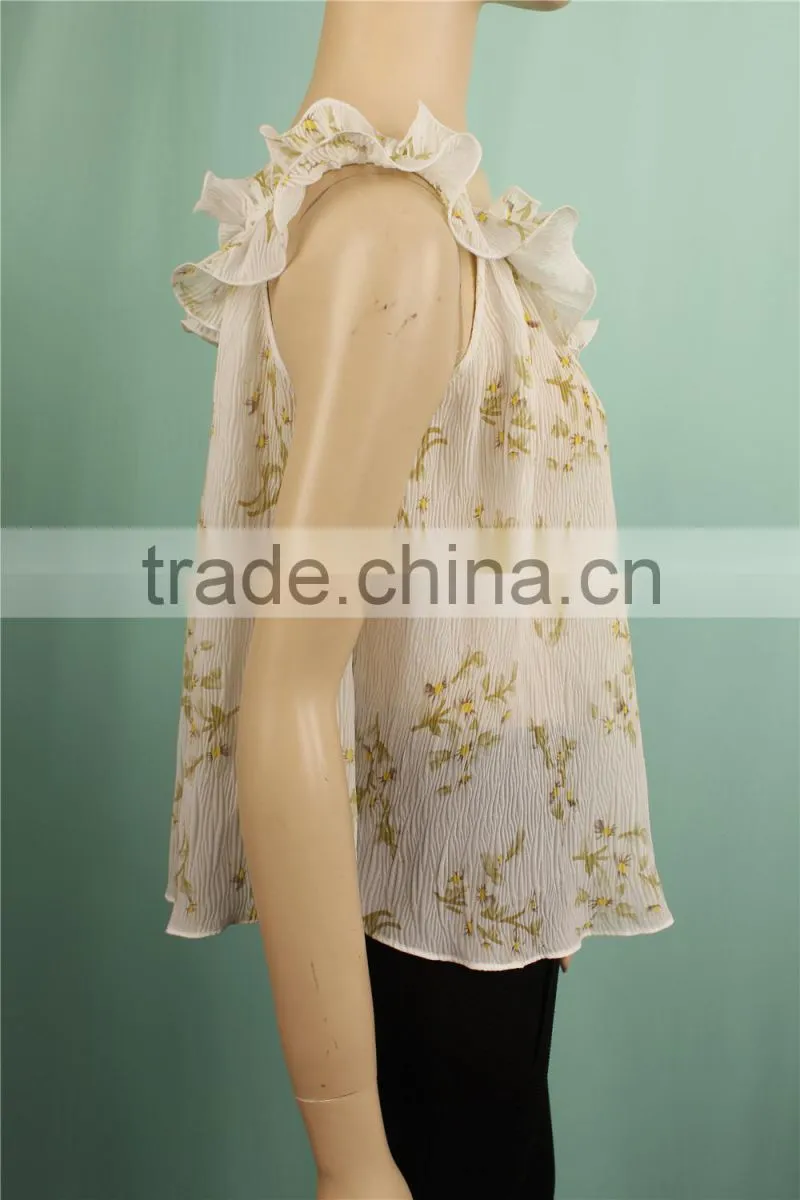 2016 S/S Sleeveless women summer printed chiffon blouse