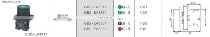 GB2-EA3311 CNGAD green 30mm premarked pushbutton switch