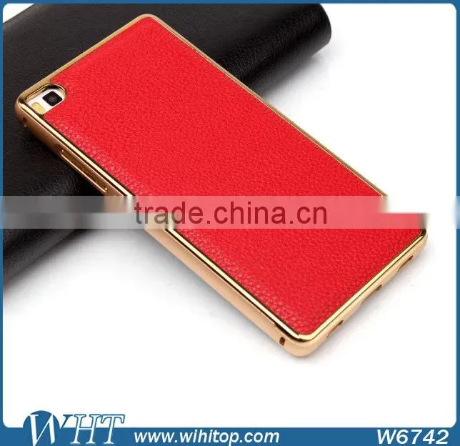 For Huawei P8 Luxury Aluminum Bumper Leather Back Cover Mobile Phone Case