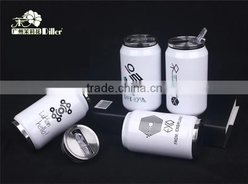 2015 Eco-friendly stainless steel cola can vacuum flask with straw