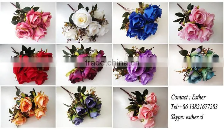 Blue 7 heads Artificial rose flower bouquet