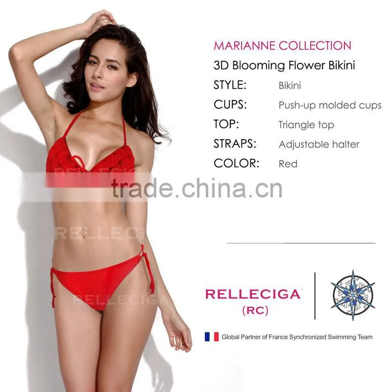 RELLECIGA 2016 Marianne Collection -Red 3D Blooming Flower Triangle Top Bikini Set with Moderate Push-up Molded Cups