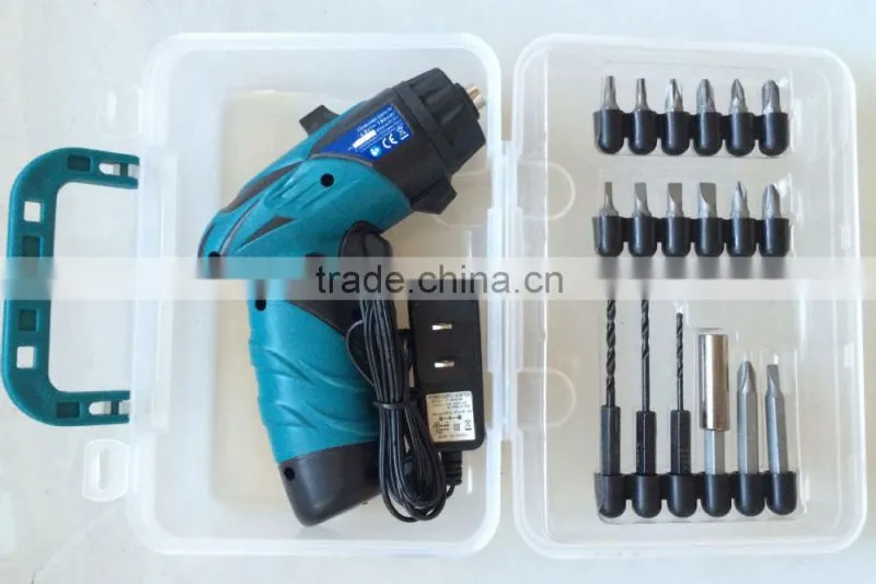 3.6Volt/4.8Volt Best selling cordless screwdriver with 18pcs bits in plastic carry case