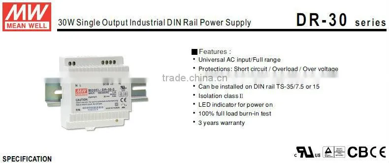 Mean Well DR-30-5 Industrial power supply DIN Rail Power Supply
