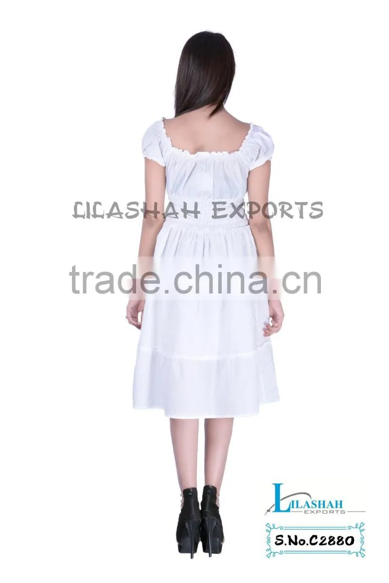 white Cotton Dress Floral Print Women Dress