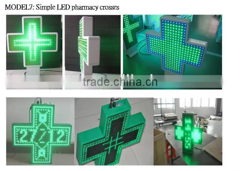 Outdoor Green 3D LED Pharmacy Cross for pharmacy shop