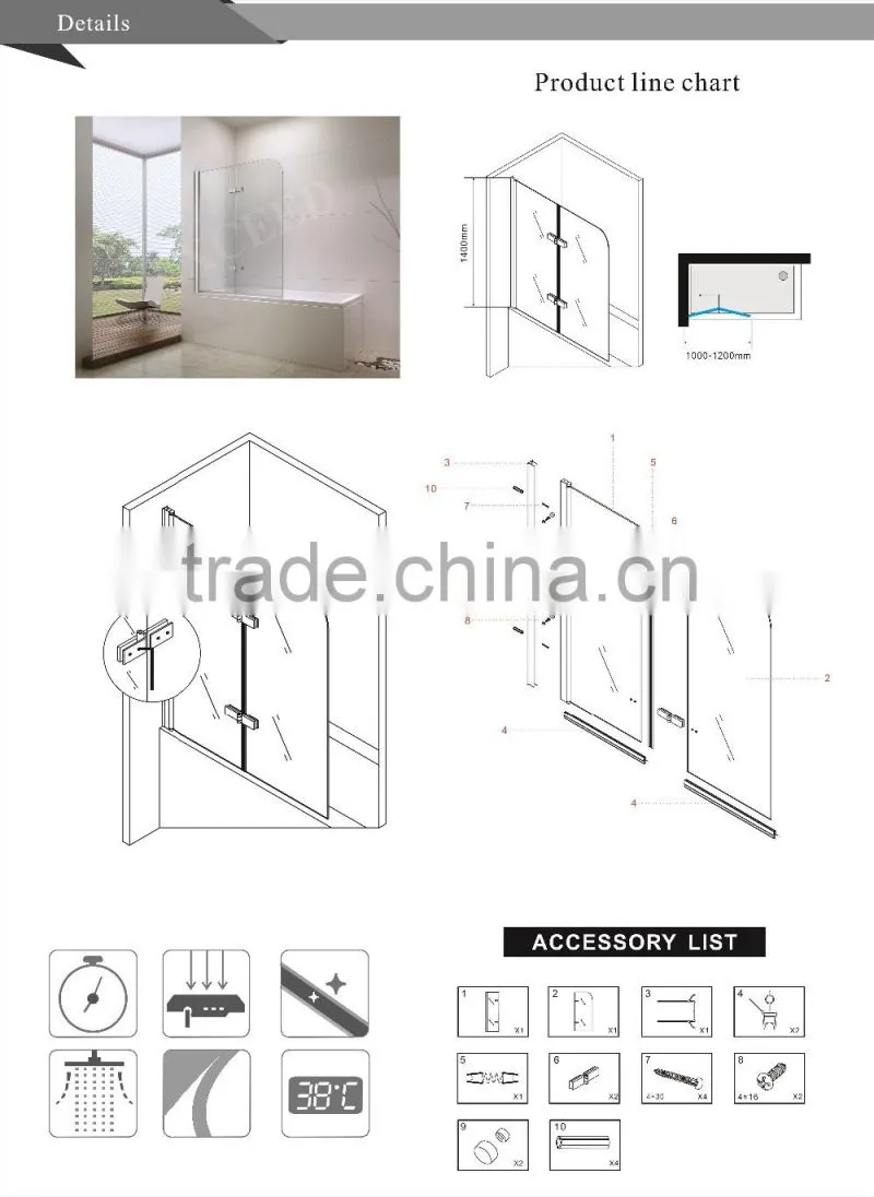 90 Degree shower screen pivot hinges EX-209