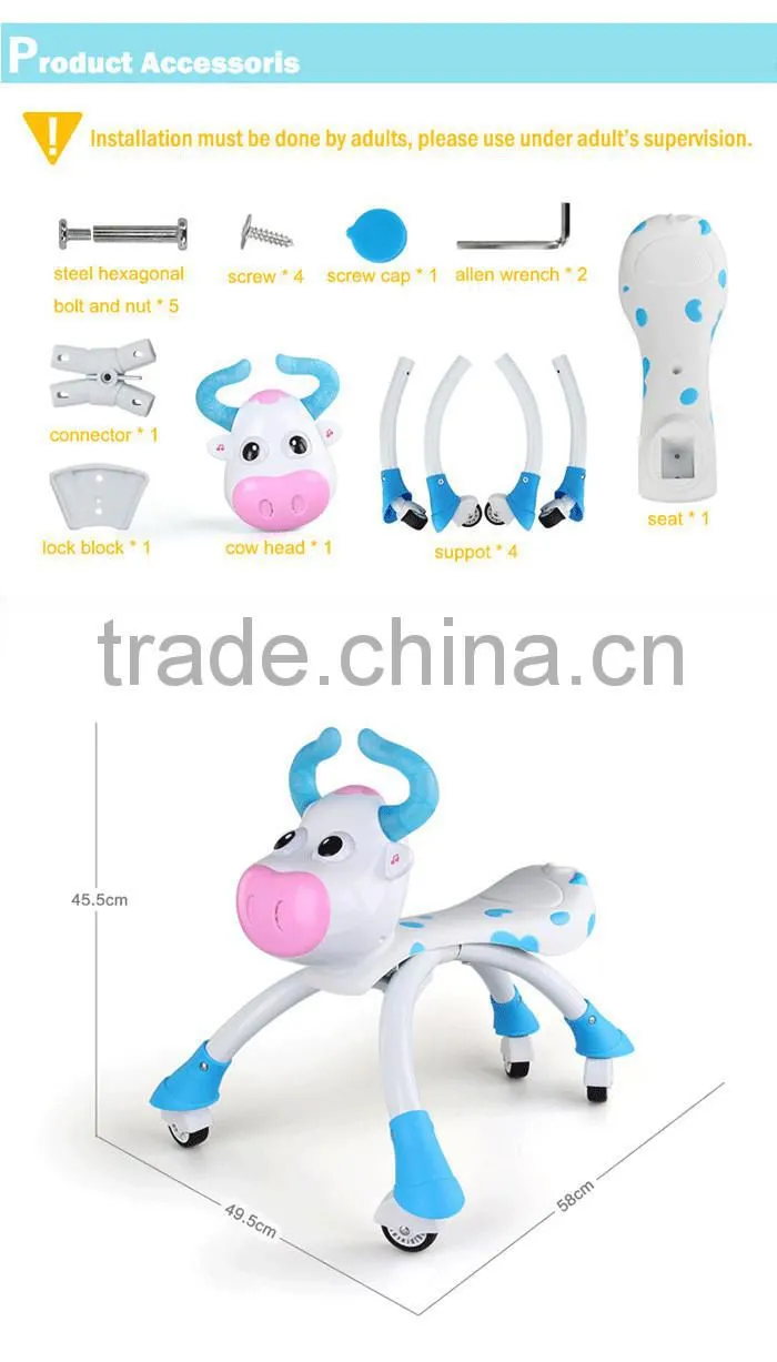 updated version blue & pink lovely cow baby walking car with wheels electric kids ride on car animals