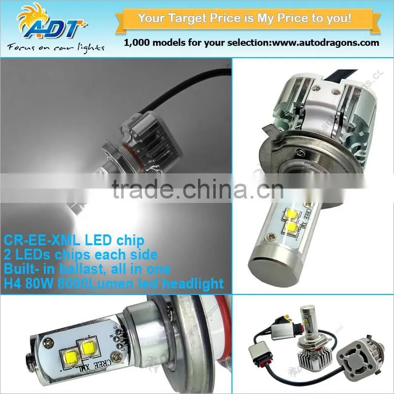 2016 Hot selling H4/9007/9004/H7/H8/H9/H10/H11/9005/9006 80W e4 led h11auto