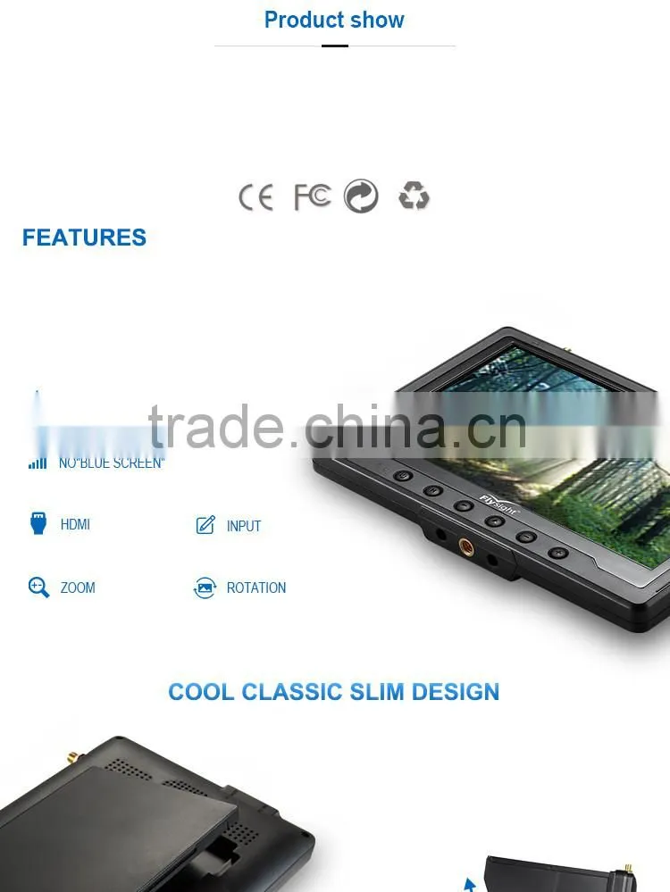 C465 7 inch High resolution 1024x600 HD monitor built in battery and dual receiver for dji phantom