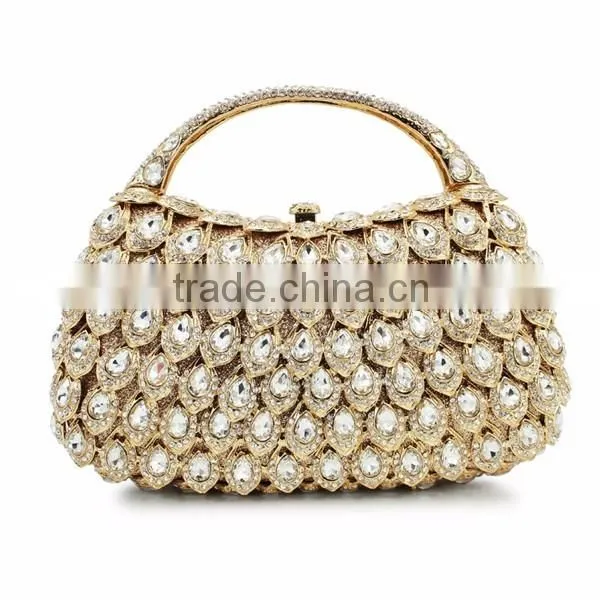 hard top handle gold rhinestone evening clutch bags crystal evening purse stone party handbag purse (8760A-GS)