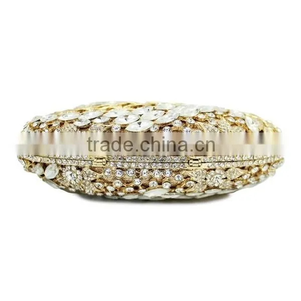 new design gold and silver oval shape rhinestone evening clutch ladies handbag fashion (8732A-GS)