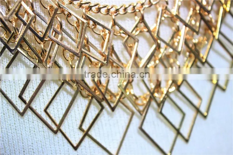 Newest Gold & Silver Necklace Short Chain Lozenge-shaped Charm wholesale