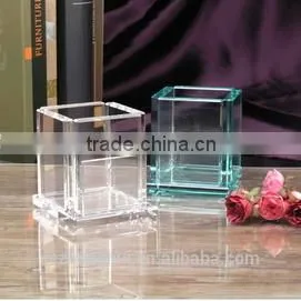 2016 New square and clear crystal pen holder with clock