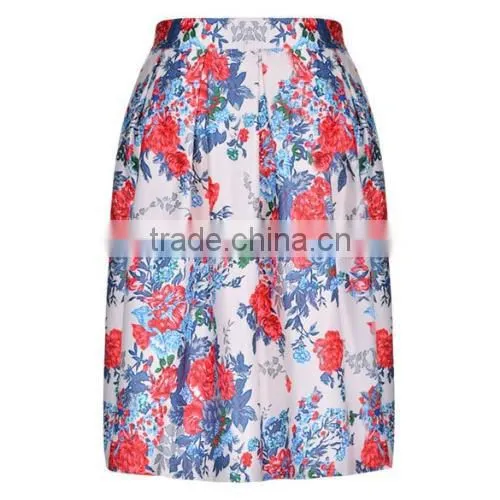 Fashion Women High Waist Floral Midi Skirt Slim Pleated Party Skirt