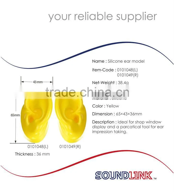 colorful silicone ear model for hearing aid clinic