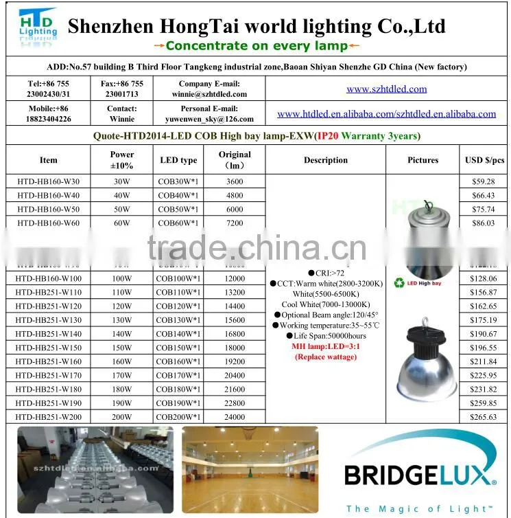 Industrial 150W LED High Bay Light 3 Year Warranty