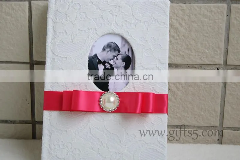 Classical and top quality lace white wedding guest book