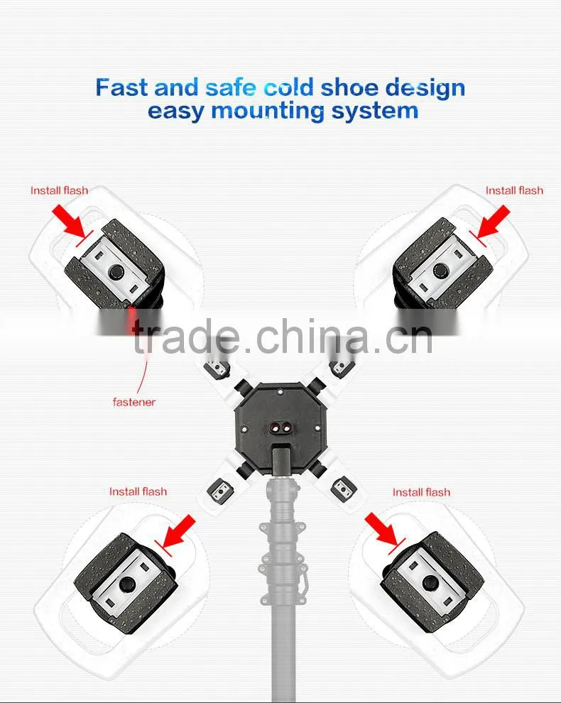 New released HPUSN 4 in 1 Triple Mount Adapter speedlite speedlight flash umbrella holder Light Stand Bracket