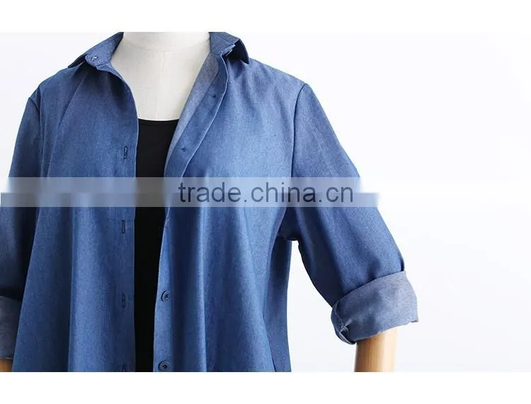 Washed Denim Shirt Dress Loose Large Size Long Sleeve Women New Autumn