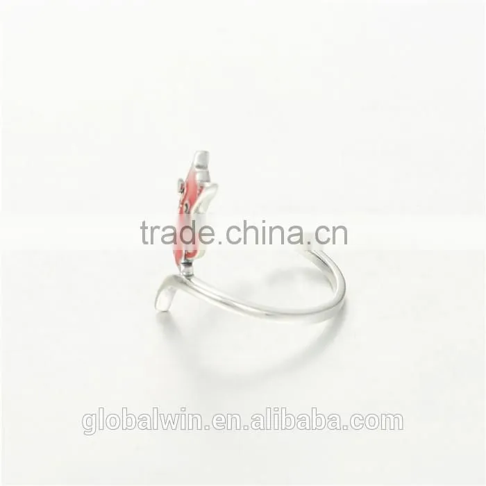 Sterling Silver Jewelry Red Enamel Cute Cat Lady Ring