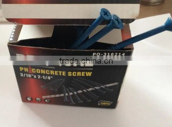 Flat head concrete screw with high-low thread blue ruspert plated