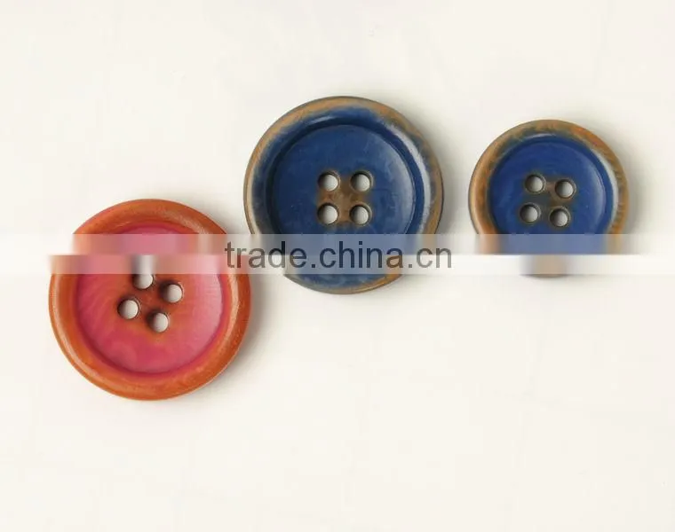 Environmental 4 Holes Burnt High-Class Red&Blue Corozo(Ivory) Nut Jacket Buttons for