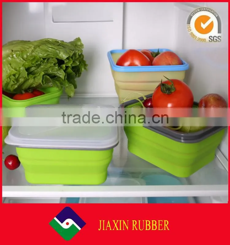 Wholesale square shape foldable silicone lunch containers custom design lunch box with fork and spoon for save kitchen space