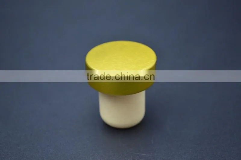 Gold aluminium cap with synthestic cork for glass bottle T-shape cork