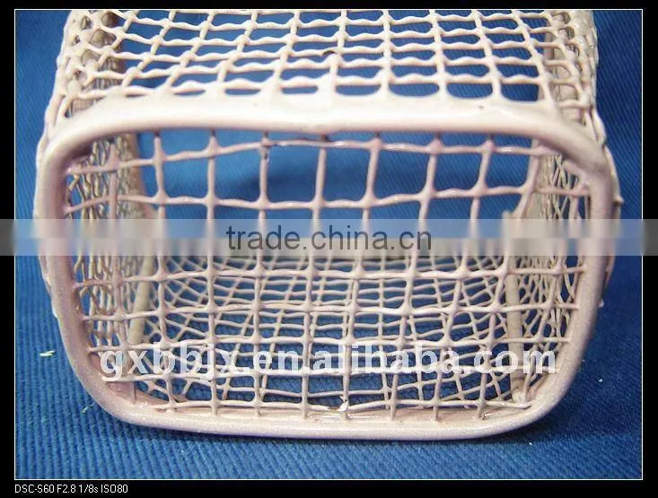 Pink rectangle storage wire basket for plants with ear handle