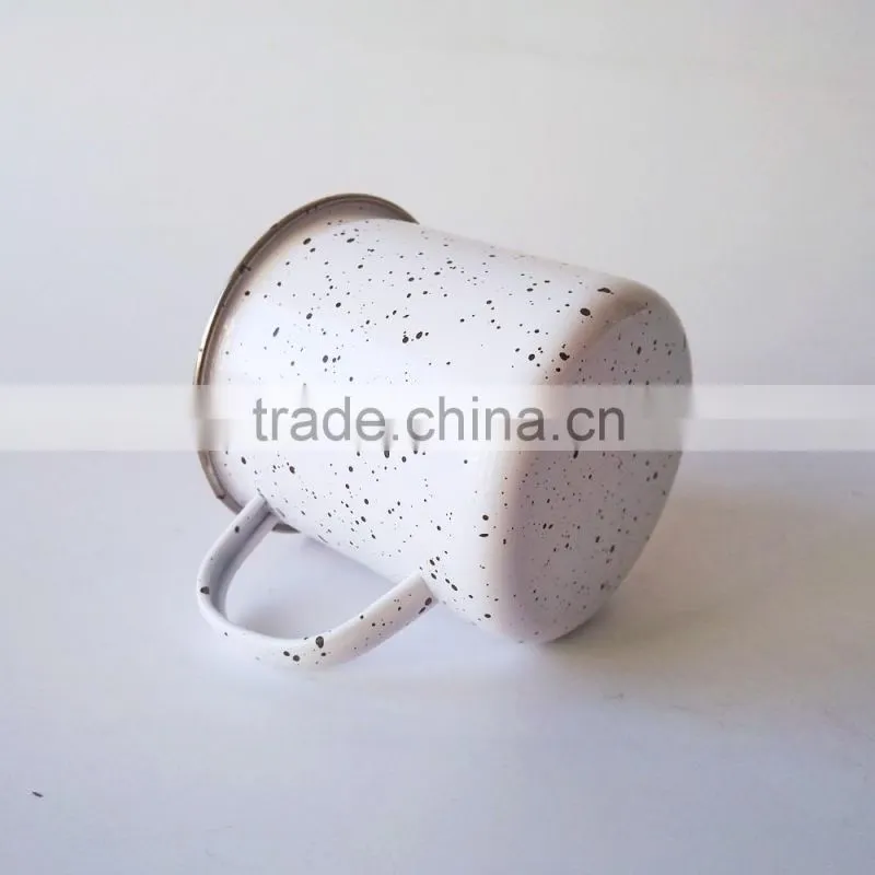 500ml Carbon Steel with Black Dots Coated White Enamel Cup Marble Metal Coffee Mug