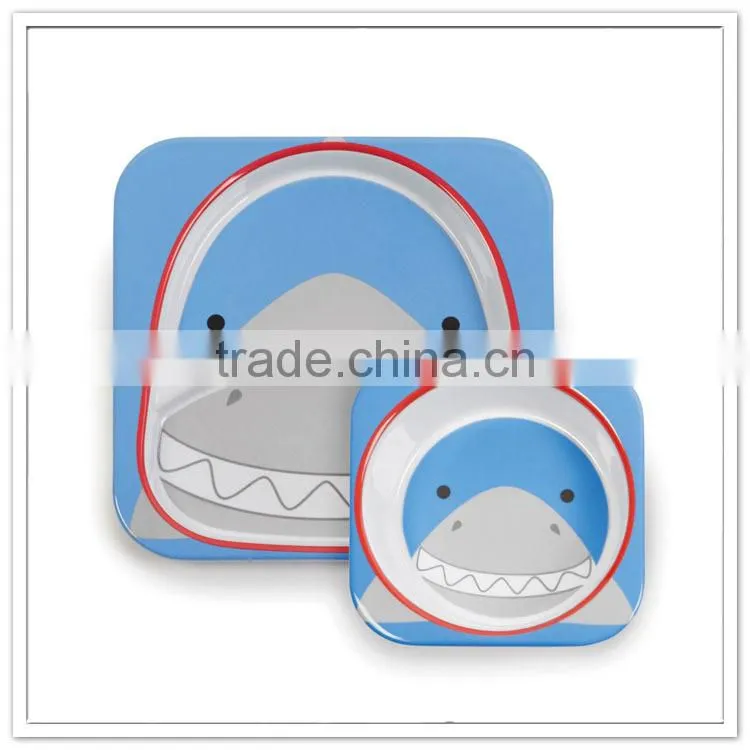 Shark shape melamine plates and bowls, good quality children japan and south korea tableware