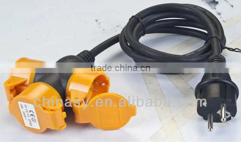CE,S 3way schuko extension multi socket/exension cord IP44