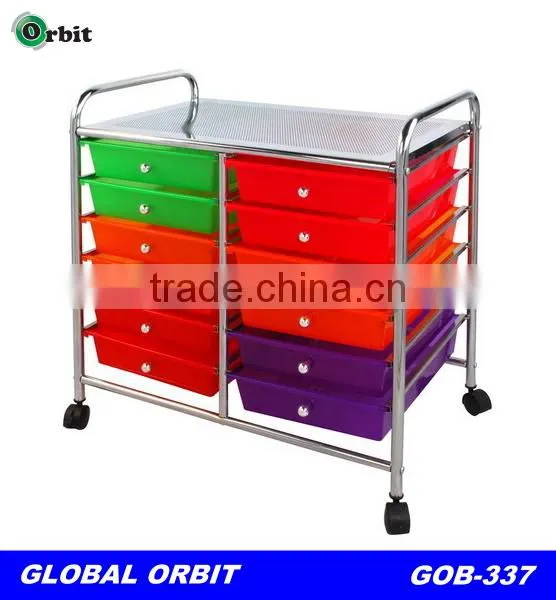 colorful 10 tier plastic storage drawer cart