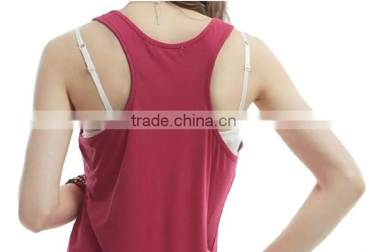 Women's loose fit U neck slip T-shirt with a pocket