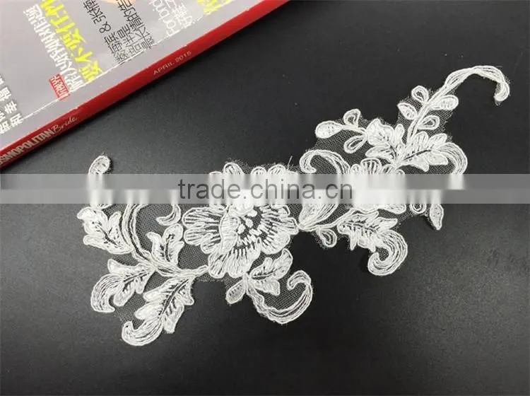 wedding flower embroidery lace fabric 3d flower wedding dress lace applique