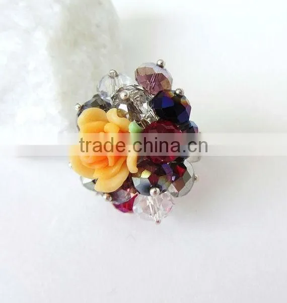 fashion pink burst flower rings, crystal ball bead rings, new products for 2013