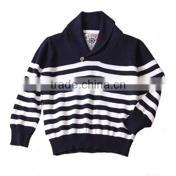 Turn Down Collar Children Stripe Knitting Patterns Sweater