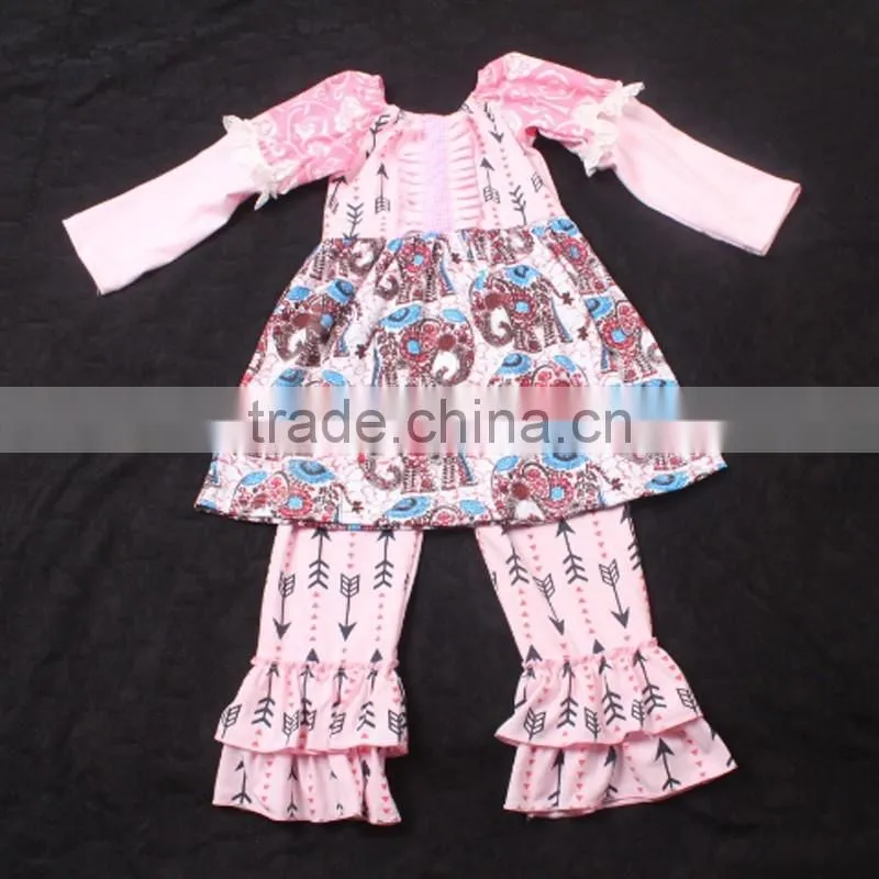 Watermelon Red Floral Shirt with Splicing Big Sleeve Ruffle Trousers Kids Fashion Clothing Set LBYTZ001-45