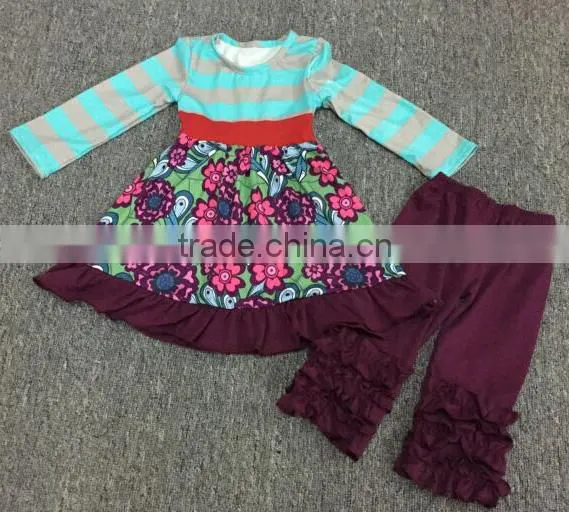 new design bulk wholesale double ruffle stripe kids clothing outfit