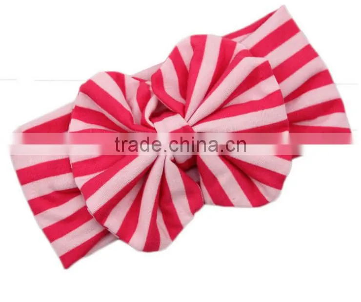 Latest fancy elastic soft stripe cotton bow tie custom children headband rabbit ears bowknot hair tie headband
